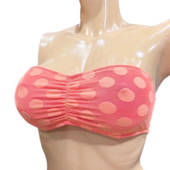 Victorias Secret Pink Strapless Ruched Lace Bandeau Bralette bra Coral Medium - Picture 4 of 7